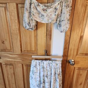 Floral Two-Piece Set with Puff Sleeves